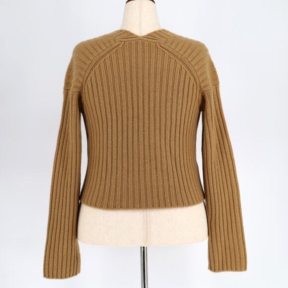Vince Women Tan Chunky Ribbed Knit Wool & Cashmere Cardigan Sweater Size L - Picture 5 of 6
